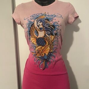 Ed Hardy Pink Mermaid Graphic Tee